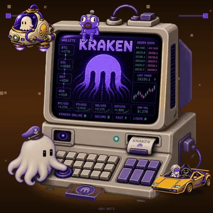 404 Machine artwork: a purple Kraken terminal with a Ghost Operator
